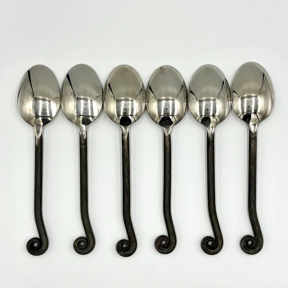 6 Gourmet Settings Treble Clef GS 18/10 Black Coil Handle PLACE OVAL Spoons